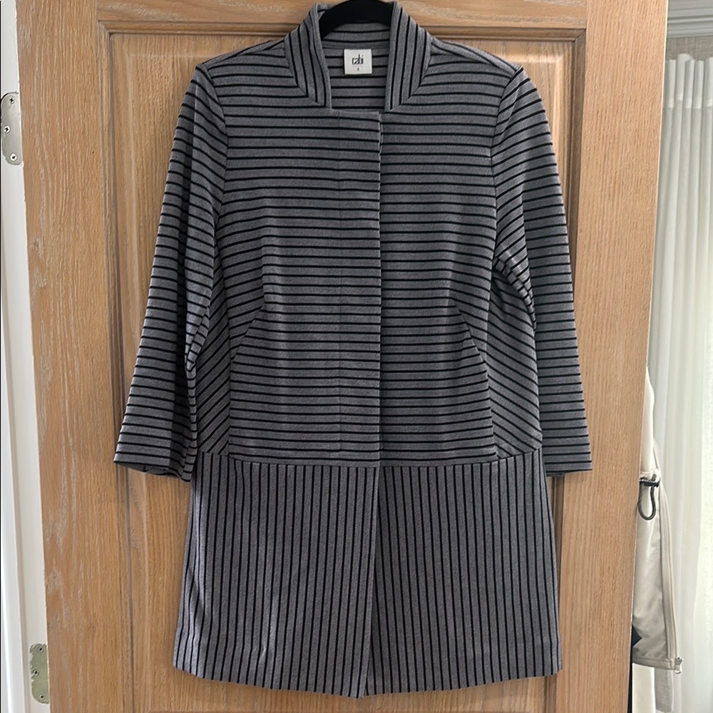 CAbi Gray Trench Coat with Striped Design